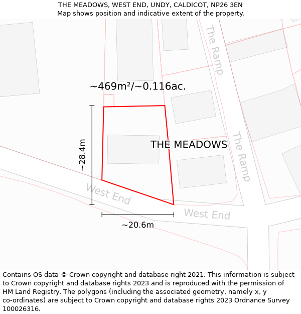 THE MEADOWS, WEST END, UNDY, CALDICOT, NP26 3EN: Plot and title map