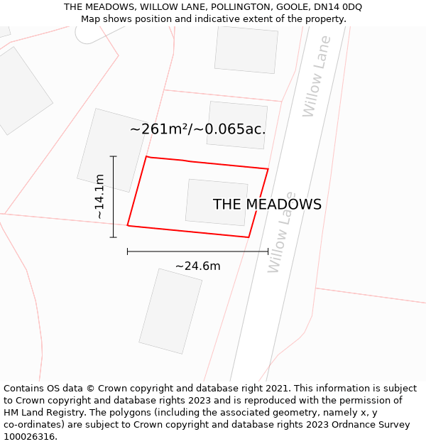 THE MEADOWS, WILLOW LANE, POLLINGTON, GOOLE, DN14 0DQ: Plot and title map