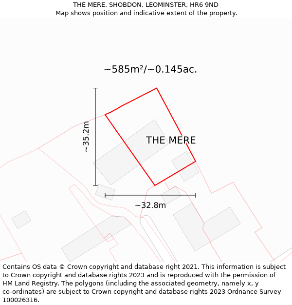 THE MERE, SHOBDON, LEOMINSTER, HR6 9ND: Plot and title map