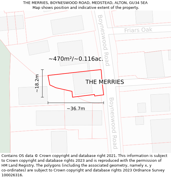 THE MERRIES, BOYNESWOOD ROAD, MEDSTEAD, ALTON, GU34 5EA: Plot and title map