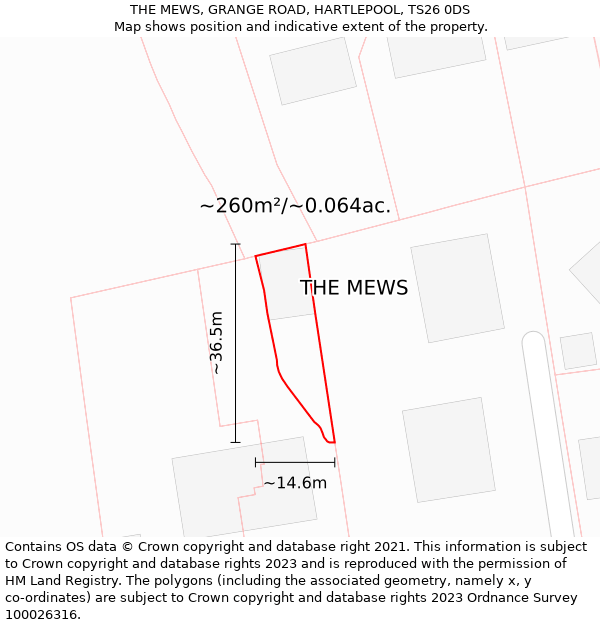 THE MEWS, GRANGE ROAD, HARTLEPOOL, TS26 0DS: Plot and title map