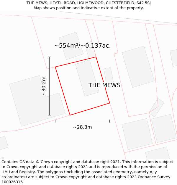 THE MEWS, HEATH ROAD, HOLMEWOOD, CHESTERFIELD, S42 5SJ: Plot and title map
