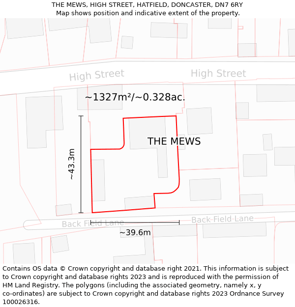 THE MEWS, HIGH STREET, HATFIELD, DONCASTER, DN7 6RY: Plot and title map