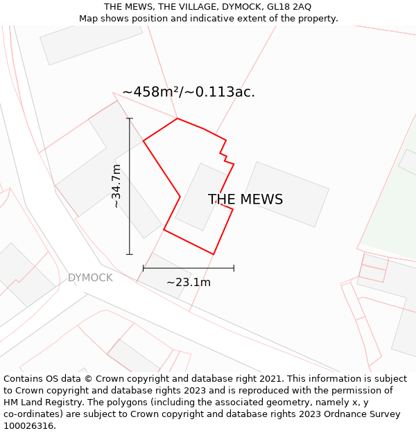 THE MEWS, THE VILLAGE, DYMOCK, GL18 2AQ: Plot and title map