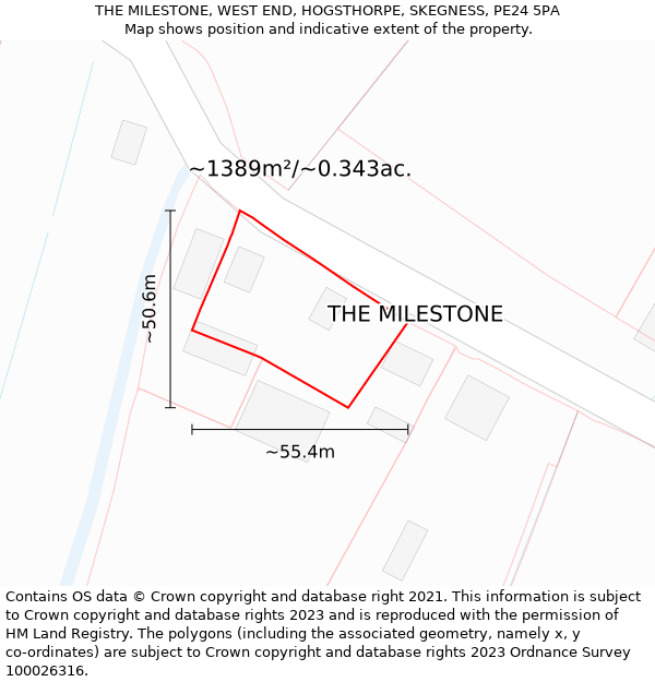 THE MILESTONE, WEST END, HOGSTHORPE, SKEGNESS, PE24 5PA: Plot and title map