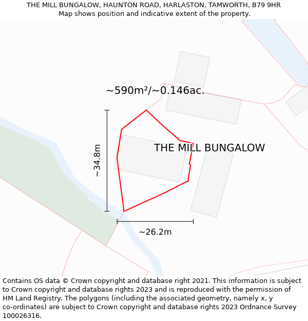 THE MILL BUNGALOW, HAUNTON ROAD, HARLASTON, TAMWORTH, B79 9HR: Plot and title map