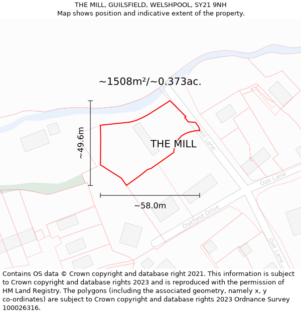 THE MILL, GUILSFIELD, WELSHPOOL, SY21 9NH: Plot and title map