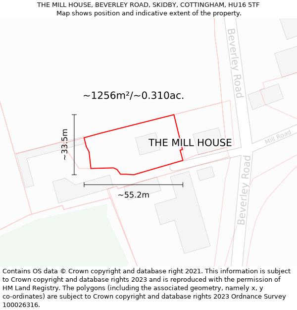 THE MILL HOUSE, BEVERLEY ROAD, SKIDBY, COTTINGHAM, HU16 5TF: Plot and title map