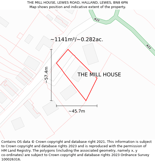 THE MILL HOUSE, LEWES ROAD, HALLAND, LEWES, BN8 6PN: Plot and title map