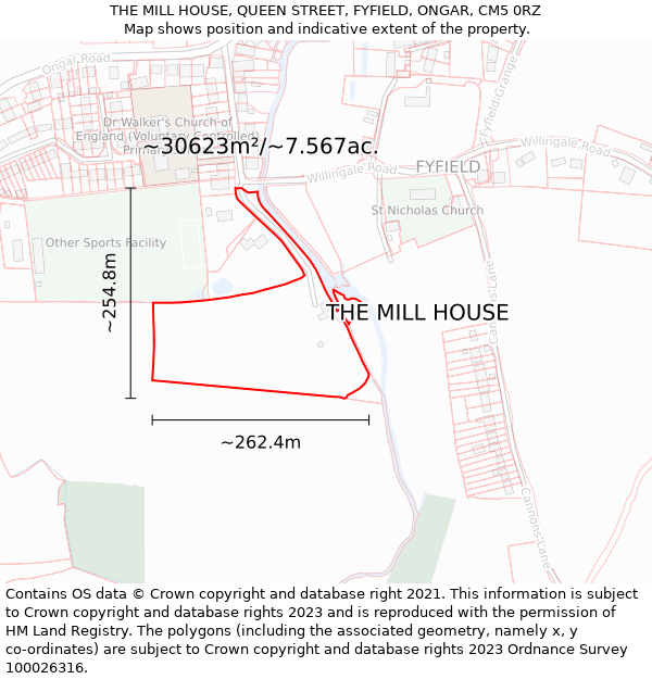 THE MILL HOUSE, QUEEN STREET, FYFIELD, ONGAR, CM5 0RZ: Plot and title map