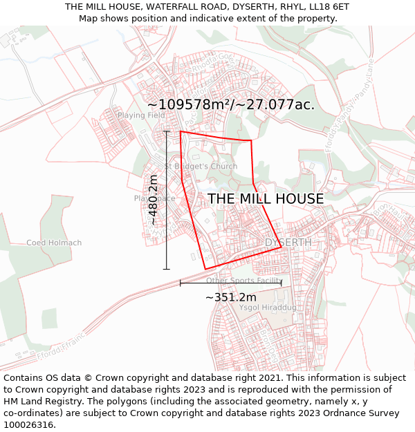 THE MILL HOUSE, WATERFALL ROAD, DYSERTH, RHYL, LL18 6ET: Plot and title map