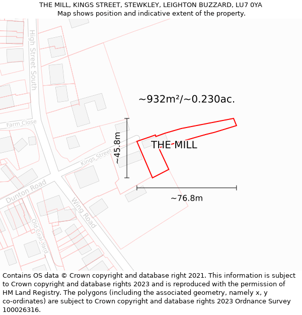 THE MILL, KINGS STREET, STEWKLEY, LEIGHTON BUZZARD, LU7 0YA: Plot and title map