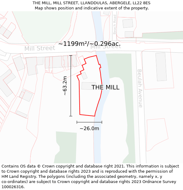 THE MILL, MILL STREET, LLANDDULAS, ABERGELE, LL22 8ES: Plot and title map