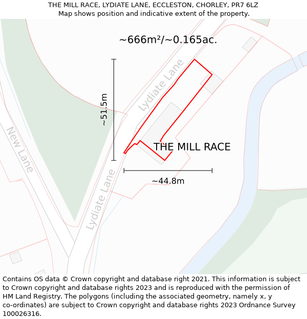 THE MILL RACE, LYDIATE LANE, ECCLESTON, CHORLEY, PR7 6LZ: Plot and title map