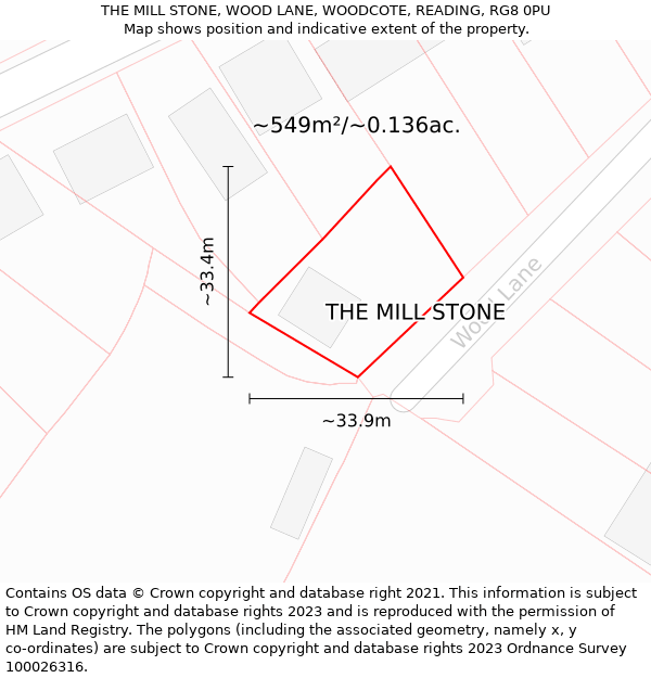 THE MILL STONE, WOOD LANE, WOODCOTE, READING, RG8 0PU: Plot and title map