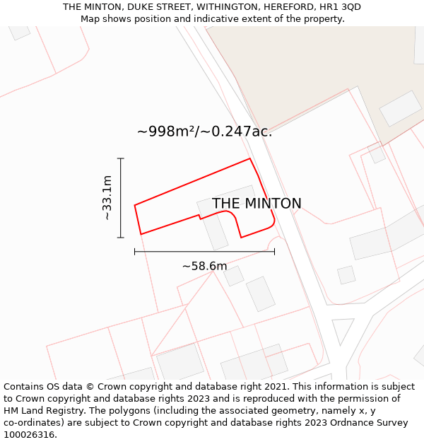THE MINTON, DUKE STREET, WITHINGTON, HEREFORD, HR1 3QD: Plot and title map