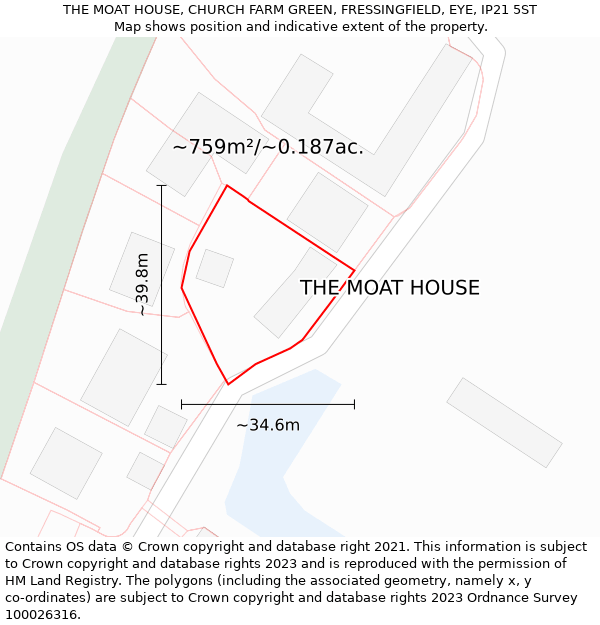 THE MOAT HOUSE, CHURCH FARM GREEN, FRESSINGFIELD, EYE, IP21 5ST: Plot and title map