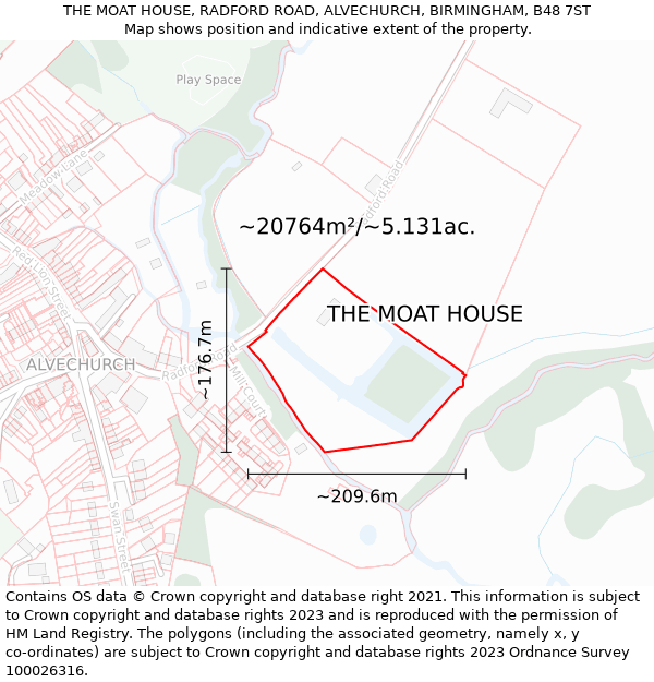 THE MOAT HOUSE, RADFORD ROAD, ALVECHURCH, BIRMINGHAM, B48 7ST: Plot and title map