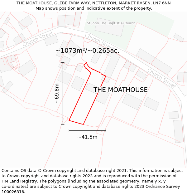 THE MOATHOUSE, GLEBE FARM WAY, NETTLETON, MARKET RASEN, LN7 6NN: Plot and title map