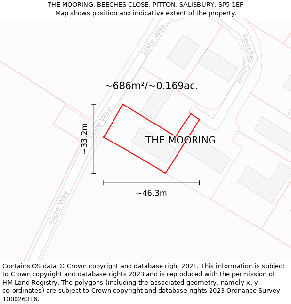 THE MOORING, BEECHES CLOSE, PITTON, SALISBURY, SP5 1EF: Plot and title map