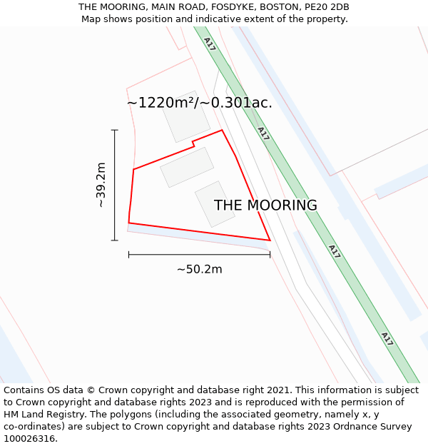 THE MOORING, MAIN ROAD, FOSDYKE, BOSTON, PE20 2DB: Plot and title map
