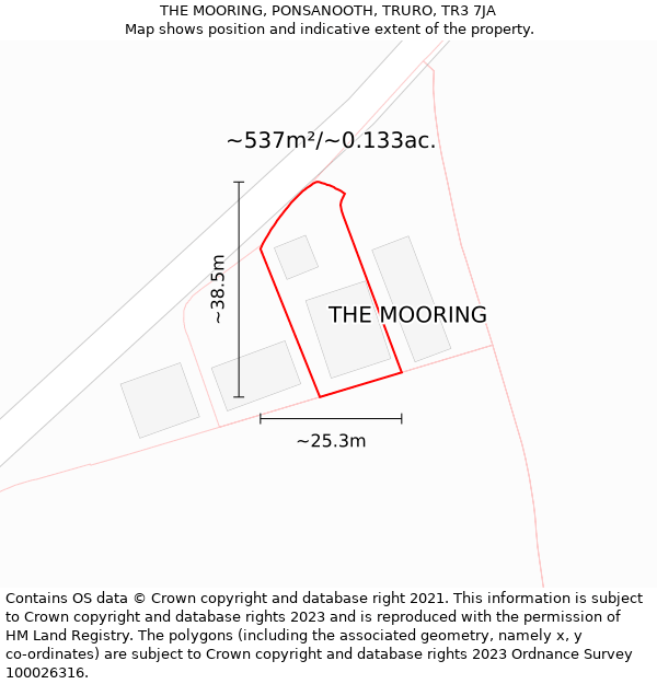 THE MOORING, PONSANOOTH, TRURO, TR3 7JA: Plot and title map