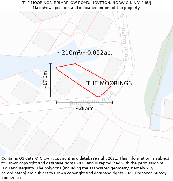 THE MOORINGS, BRIMBELOW ROAD, HOVETON, NORWICH, NR12 8UJ: Plot and title map