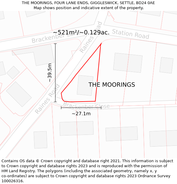 THE MOORINGS, FOUR LANE ENDS, GIGGLESWICK, SETTLE, BD24 0AE: Plot and title map