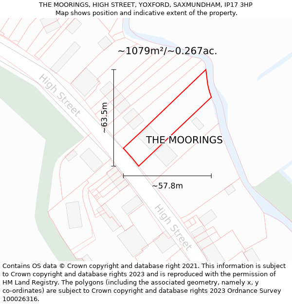 THE MOORINGS, HIGH STREET, YOXFORD, SAXMUNDHAM, IP17 3HP: Plot and title map