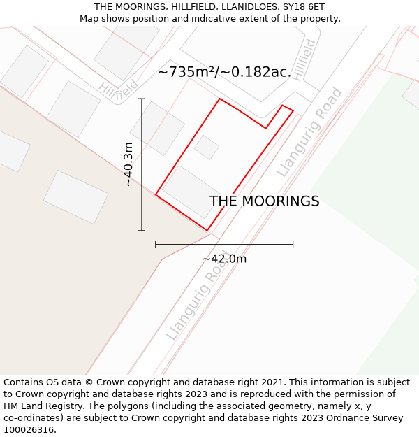 THE MOORINGS, HILLFIELD, LLANIDLOES, SY18 6ET: Plot and title map