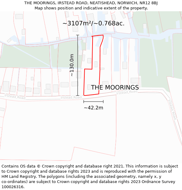 THE MOORINGS, IRSTEAD ROAD, NEATISHEAD, NORWICH, NR12 8BJ: Plot and title map