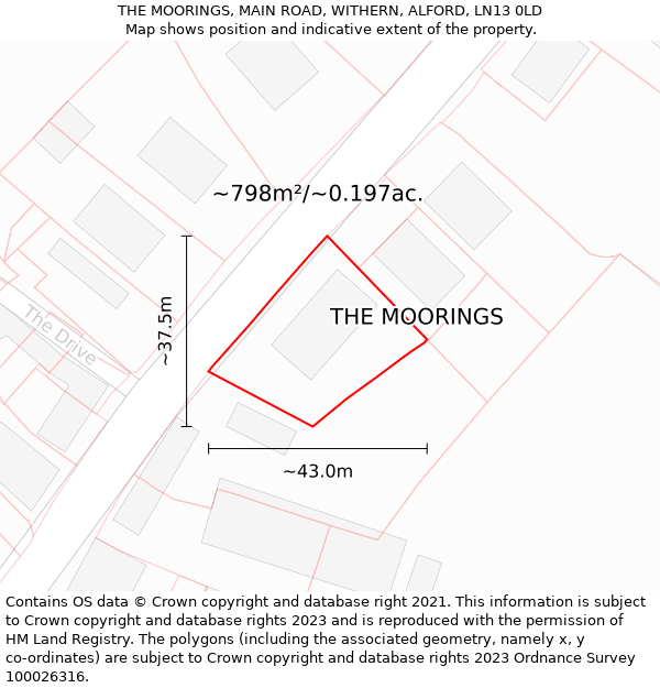 THE MOORINGS, MAIN ROAD, WITHERN, ALFORD, LN13 0LD: Plot and title map