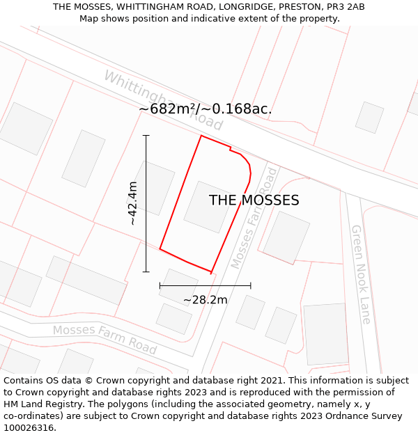 THE MOSSES, WHITTINGHAM ROAD, LONGRIDGE, PRESTON, PR3 2AB: Plot and title map