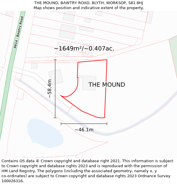 THE MOUND, BAWTRY ROAD, BLYTH, WORKSOP, S81 8HJ: Plot and title map