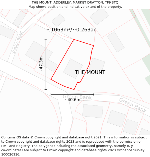 THE MOUNT, ADDERLEY, MARKET DRAYTON, TF9 3TQ: Plot and title map