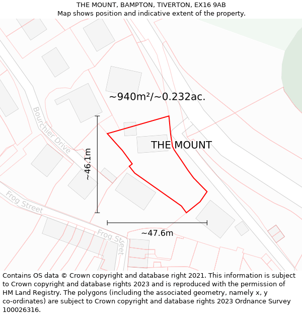 THE MOUNT, BAMPTON, TIVERTON, EX16 9AB: Plot and title map