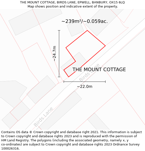 THE MOUNT COTTAGE, BIRDS LANE, EPWELL, BANBURY, OX15 6LQ: Plot and title map