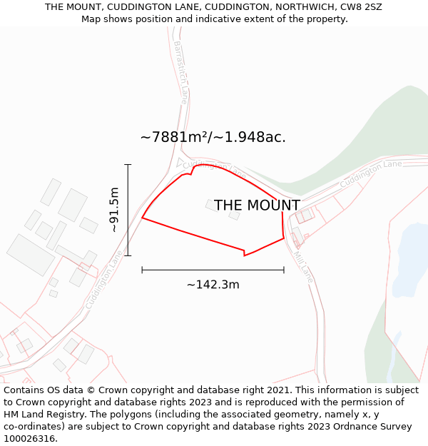 THE MOUNT, CUDDINGTON LANE, CUDDINGTON, NORTHWICH, CW8 2SZ: Plot and title map