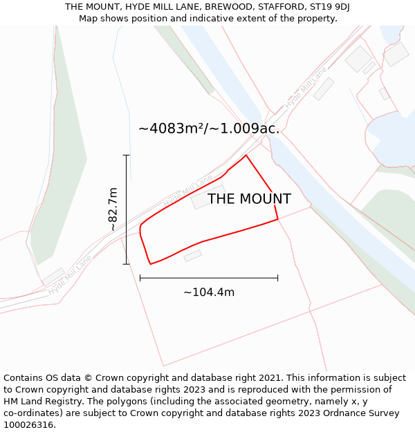 THE MOUNT, HYDE MILL LANE, BREWOOD, STAFFORD, ST19 9DJ: Plot and title map