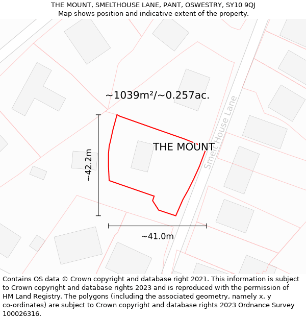 THE MOUNT, SMELTHOUSE LANE, PANT, OSWESTRY, SY10 9QJ: Plot and title map