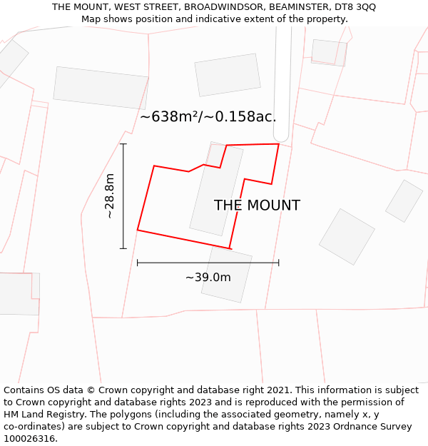 THE MOUNT, WEST STREET, BROADWINDSOR, BEAMINSTER, DT8 3QQ: Plot and title map