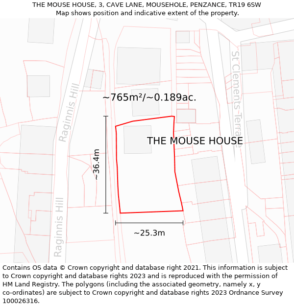 THE MOUSE HOUSE, 3, CAVE LANE, MOUSEHOLE, PENZANCE, TR19 6SW: Plot and title map