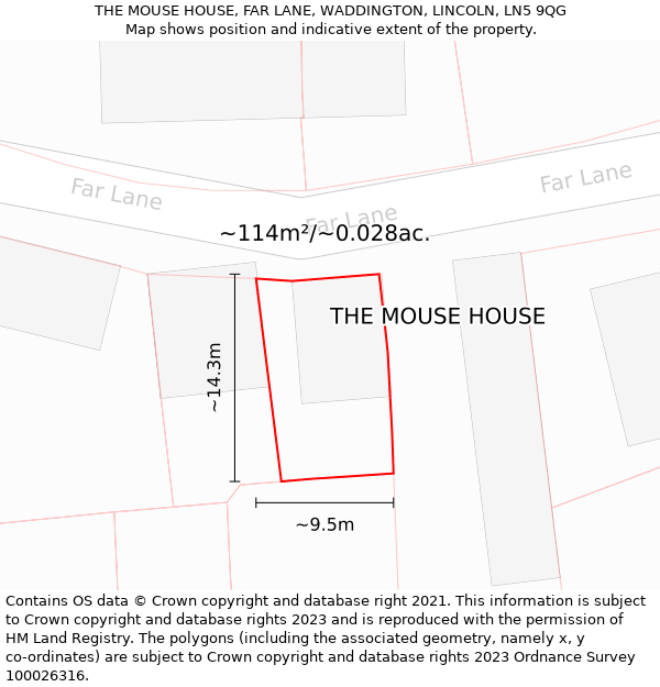 THE MOUSE HOUSE, FAR LANE, WADDINGTON, LINCOLN, LN5 9QG: Plot and title map