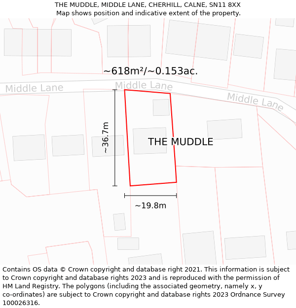 THE MUDDLE, MIDDLE LANE, CHERHILL, CALNE, SN11 8XX: Plot and title map