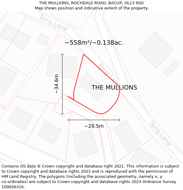 THE MULLIONS, ROCHDALE ROAD, BACUP, OL13 9SD: Plot and title map