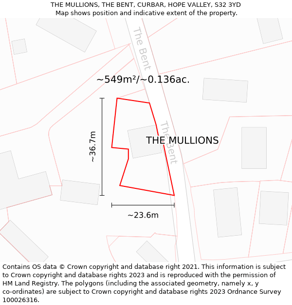 THE MULLIONS, THE BENT, CURBAR, HOPE VALLEY, S32 3YD: Plot and title map