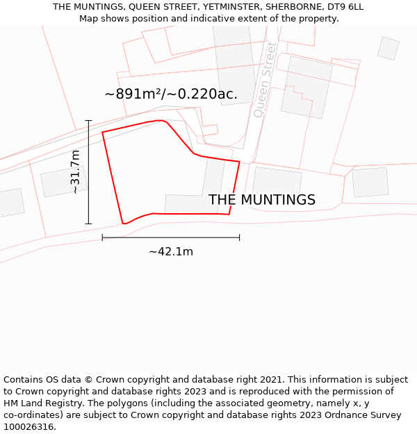 THE MUNTINGS, QUEEN STREET, YETMINSTER, SHERBORNE, DT9 6LL: Plot and title map