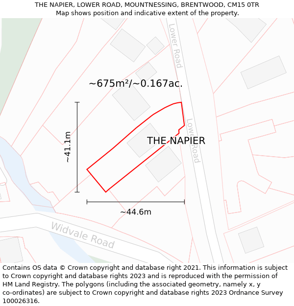 THE NAPIER, LOWER ROAD, MOUNTNESSING, BRENTWOOD, CM15 0TR: Plot and title map