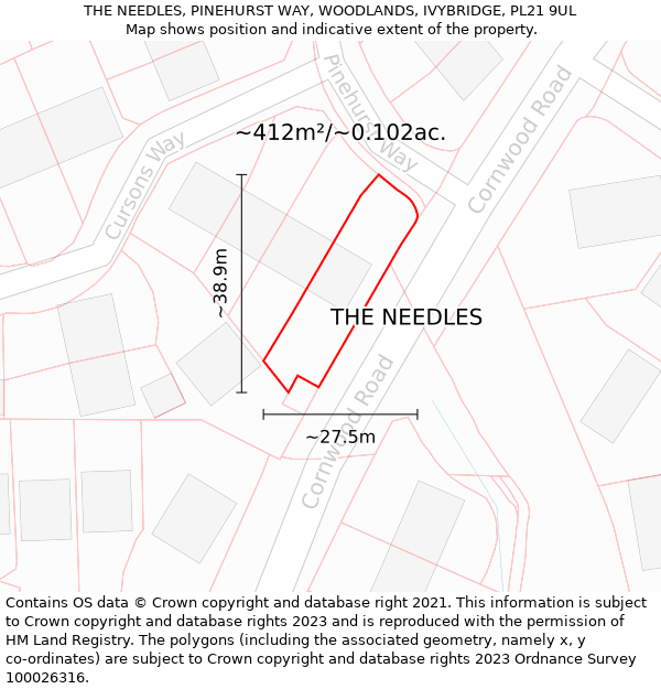 THE NEEDLES, PINEHURST WAY, WOODLANDS, IVYBRIDGE, PL21 9UL: Plot and title map
