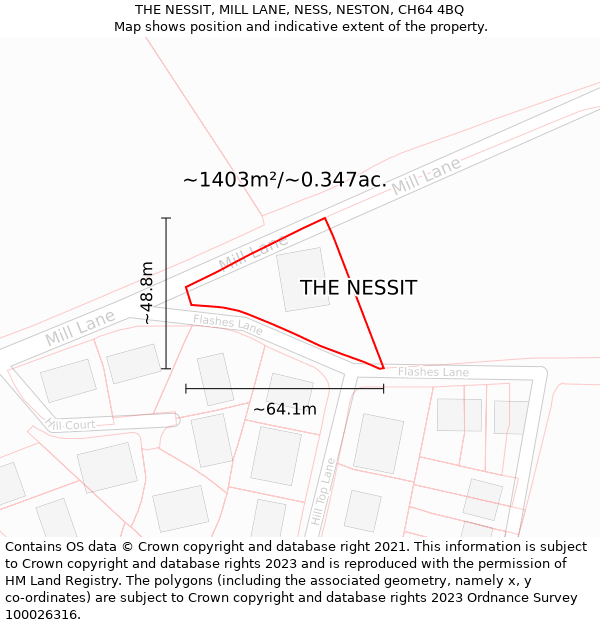 THE NESSIT, MILL LANE, NESS, NESTON, CH64 4BQ: Plot and title map